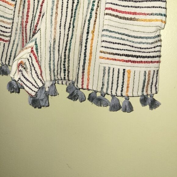 New THML Boho Textured Striped Tassel Shorts Medium - Picture 4 of 12
